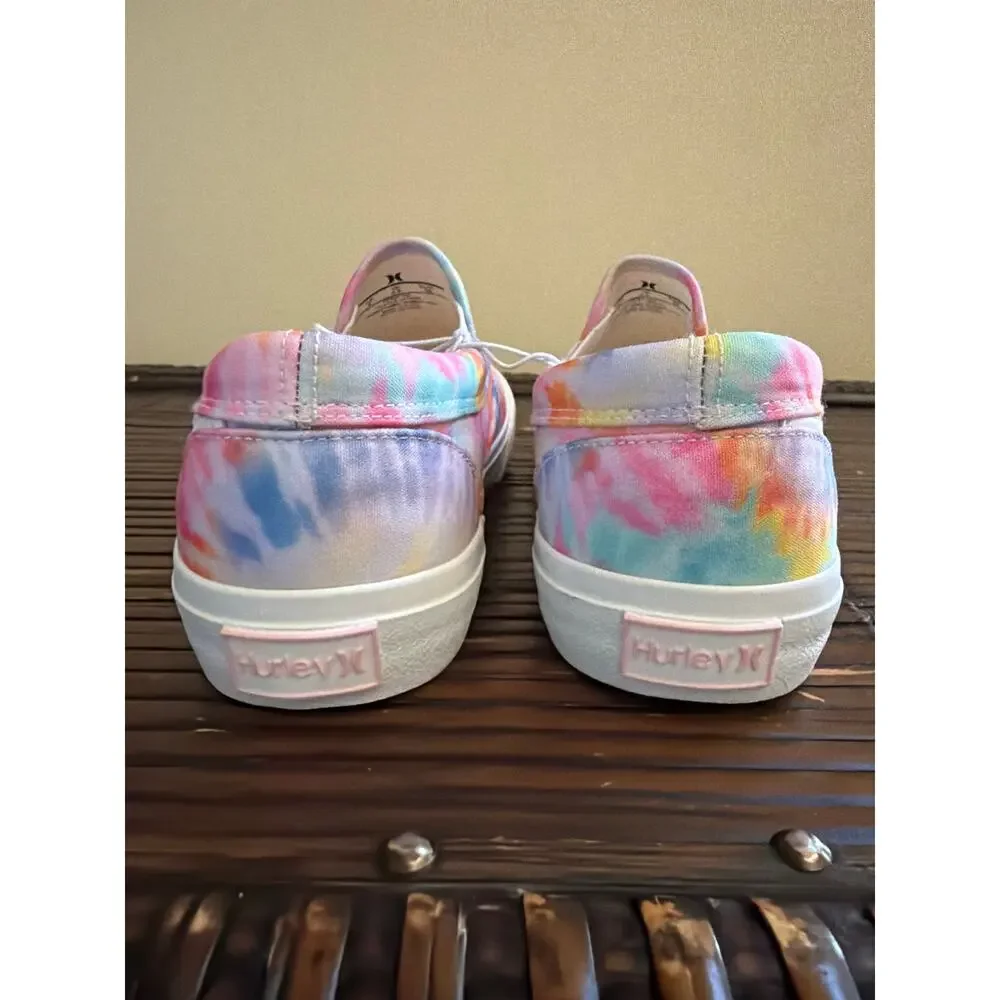 NEW Hurley Canvas Slip on Sneakers Girls Size 4 Pink Blue Purple Tie Dye Whimsy